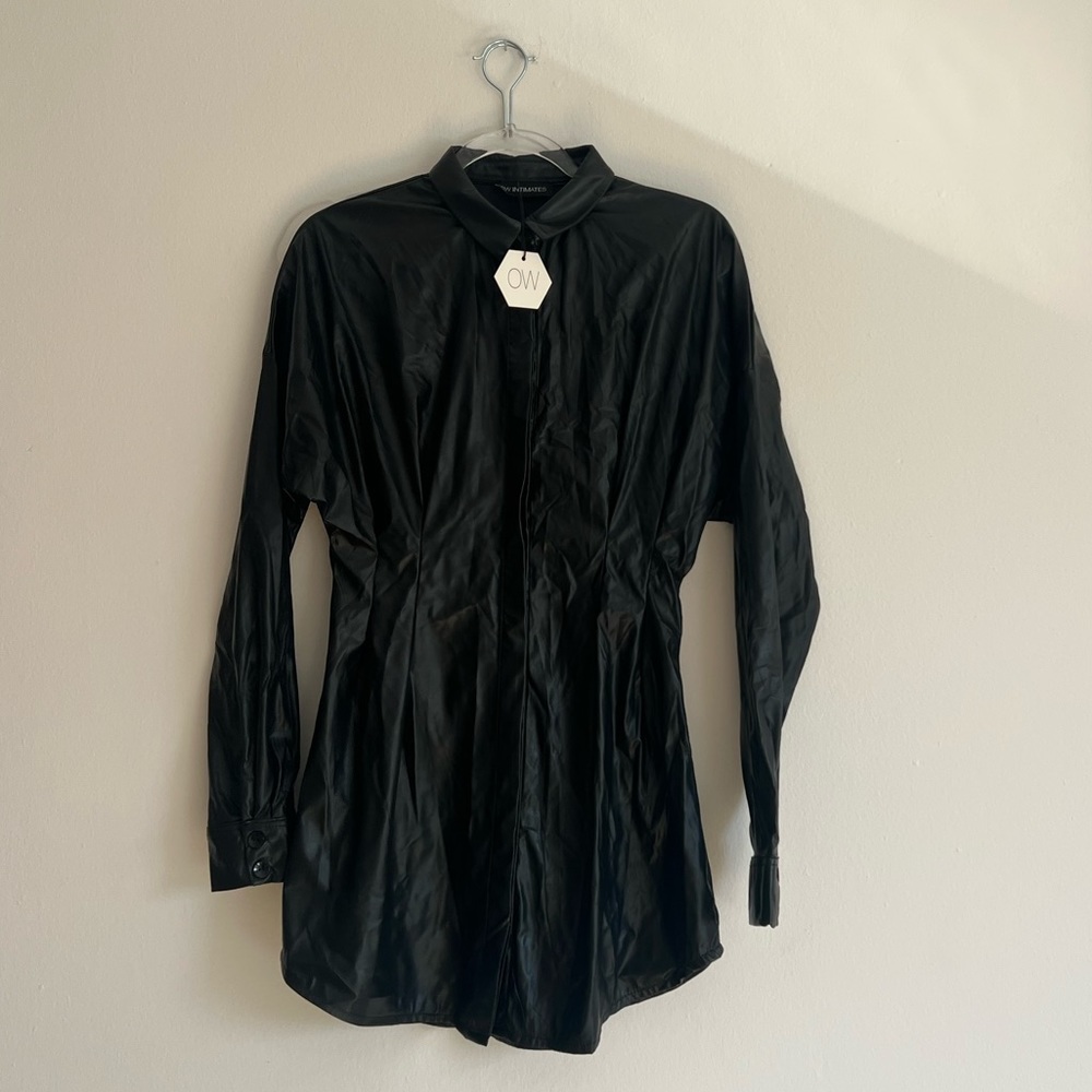 Ow Intimates Ella button up Shirt Dress In Black pleather. $110 size medium